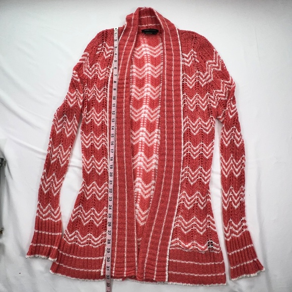 ❤️BCBGMAXAZRIA Women Open Knit Chevron Collared Cardigan Sz L Open Front - Picture 9 of 13